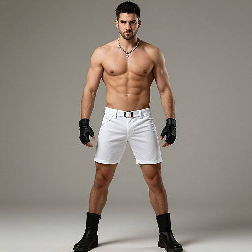 Muscular Male in Grappling Shorts Costume