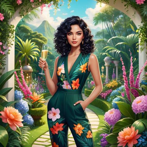 Chic Woman in Exotic Garden Paradise