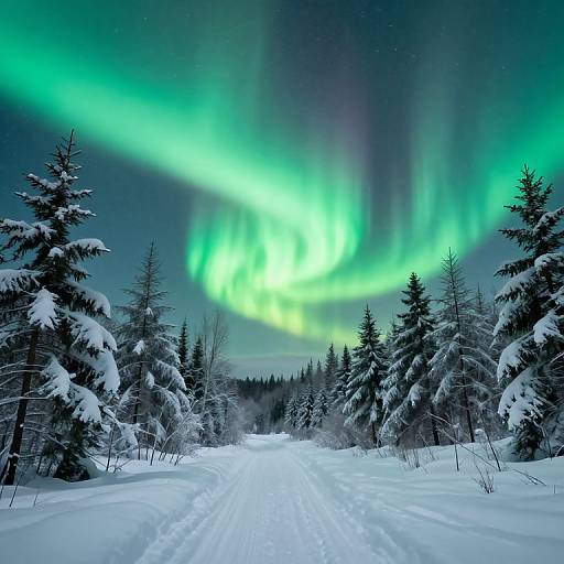 Ethereal Green Auroras Over Winter Forest