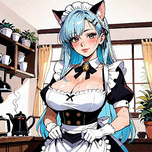 Anime Maid in Sunny Cafe Setting