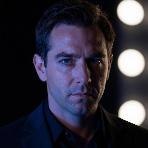 Serious Man Partially Illuminated by Blue Light