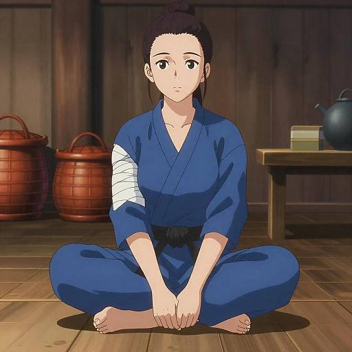 Serious Anime Warrior in Dojo Setting