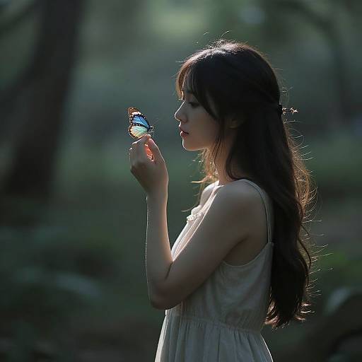 Serene Woman with Butterfly Silhouette