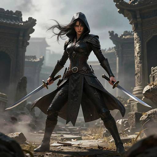 Sexy Female Assassin in Ancient Ruins