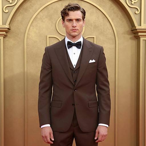 Elegant Young Man in Brown Three-Piece Suit