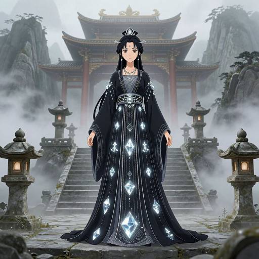 Mystical Anime Oracle in Sacred Temple