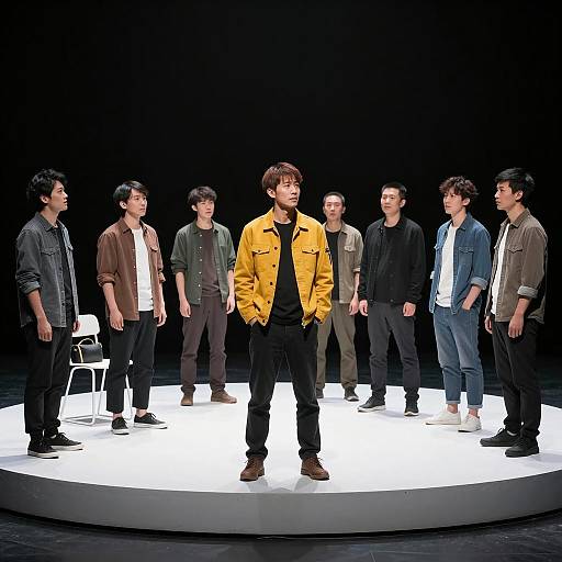 Group of Eight on Rocky Platform Scene