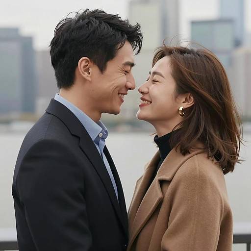 Romantic Embrace in a City Setting