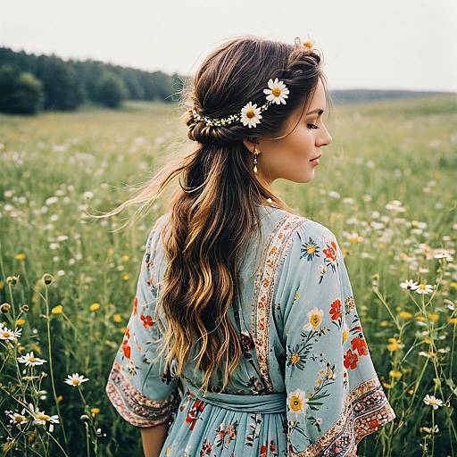 Boho Woman in Wildflower Meadow