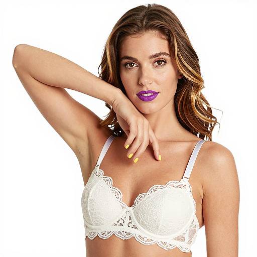 Elegant Woman in Lace Bra Pose