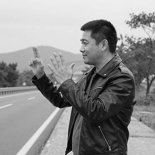 Moody Black-and-White Roadside Portrait