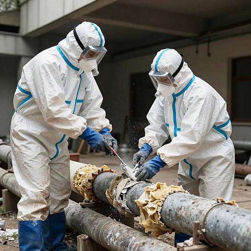 Asbestos Removal Workers in Hazmat Suits