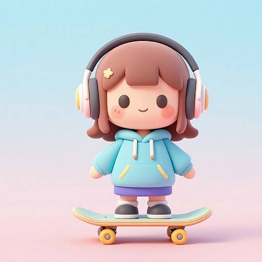 Cute Girl with Skateboard 3D Render