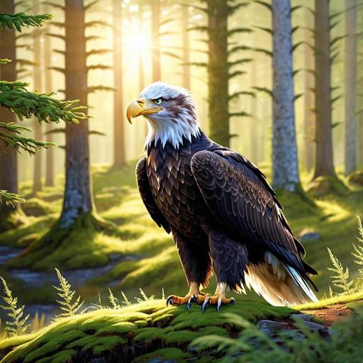Bald Eagle in Sunlit Forest