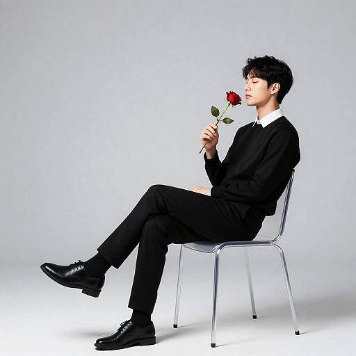 Seated Side-Profile Boy with Flower