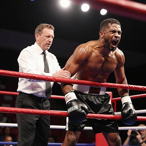 Intense Boxer in Dimly Lit Ring