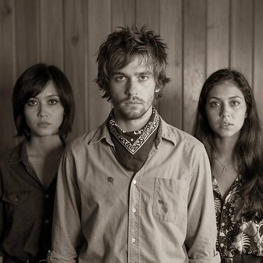 Sepia Portrait of Three Serious Young Adults