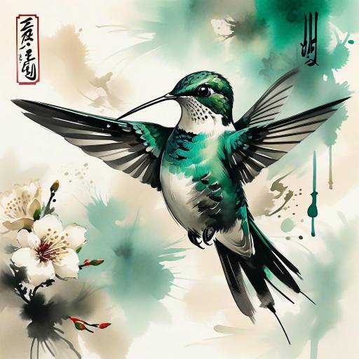 Majestic Hummingbird in Ink Wash Art