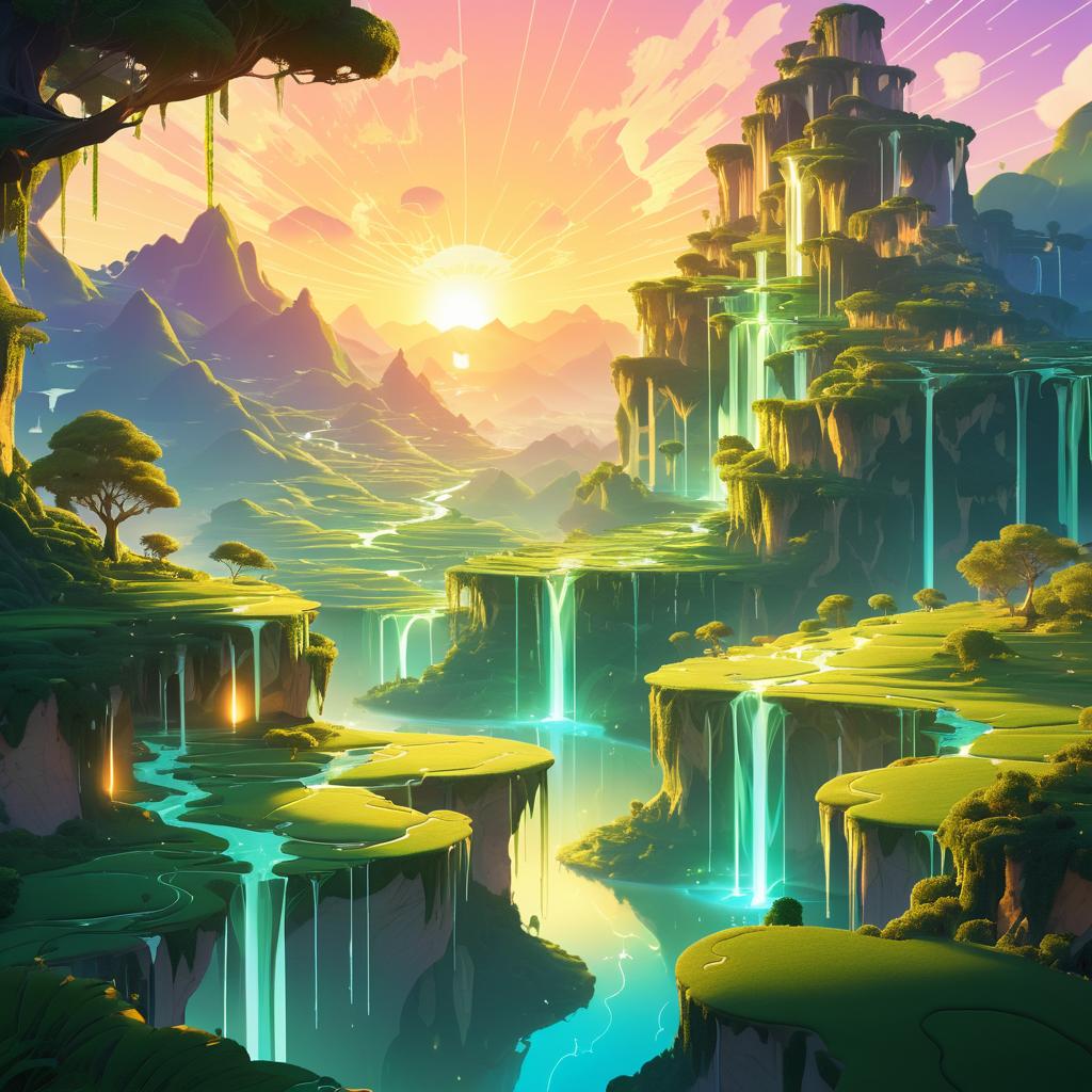 Ethereal Fantasy Landscape at Sunset