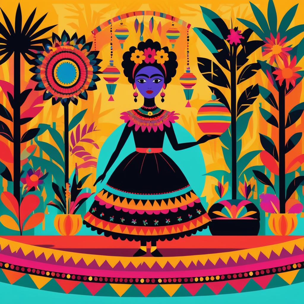 Vibrant Carnival Animation in Kahlo Style