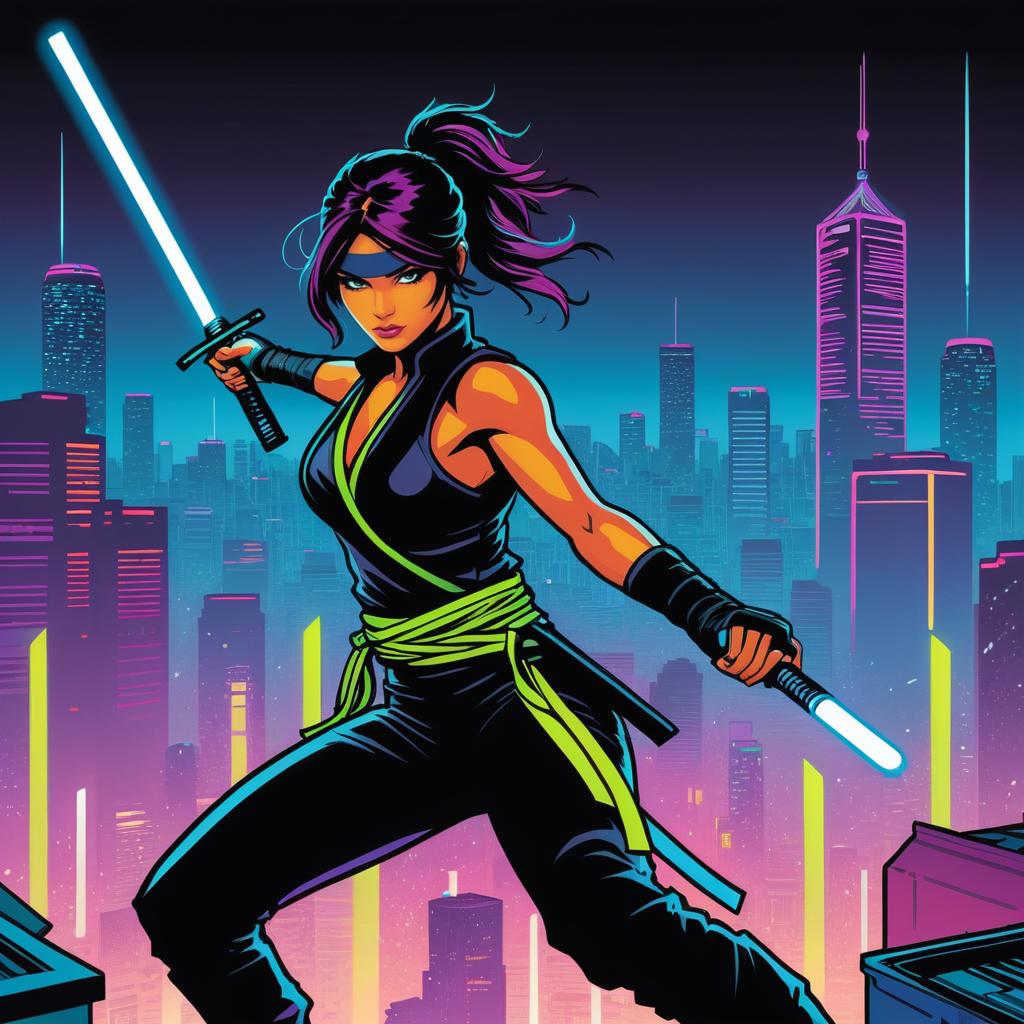 Dynamic Ninja Action in Neon City