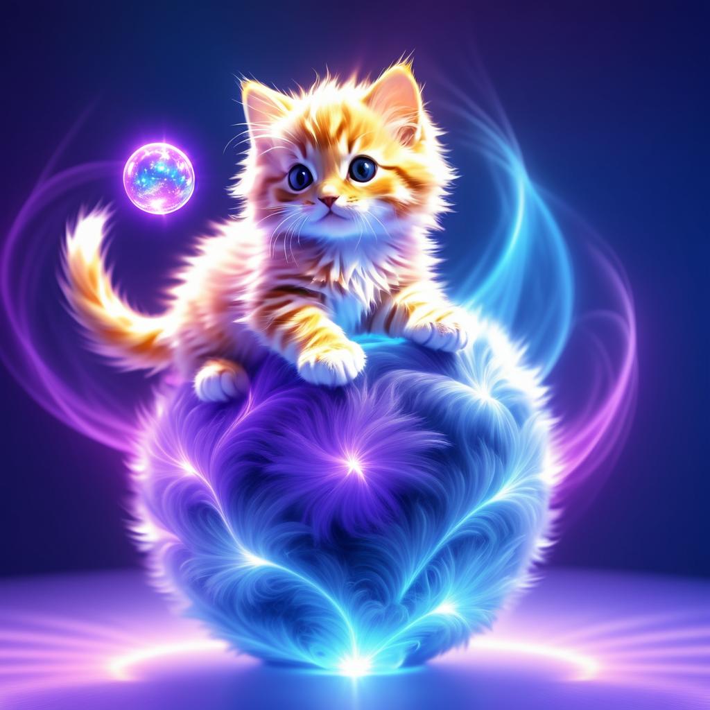 Joyful Kitten on a Glowing Ball