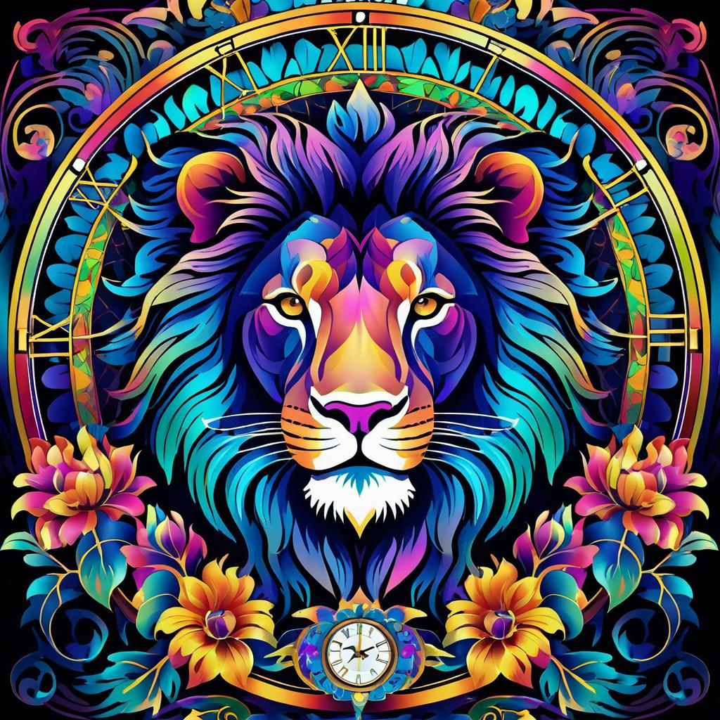 Vibrant Art Nouveau Lion with Flowers