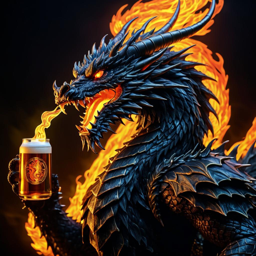 Epic Dragon with Beer in Dramatic Lighting