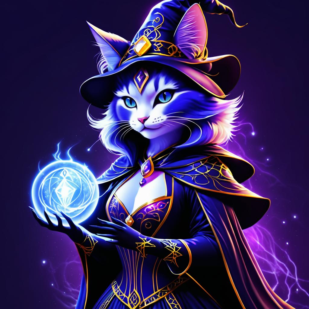 Mystical Feline Sorceress Illustration