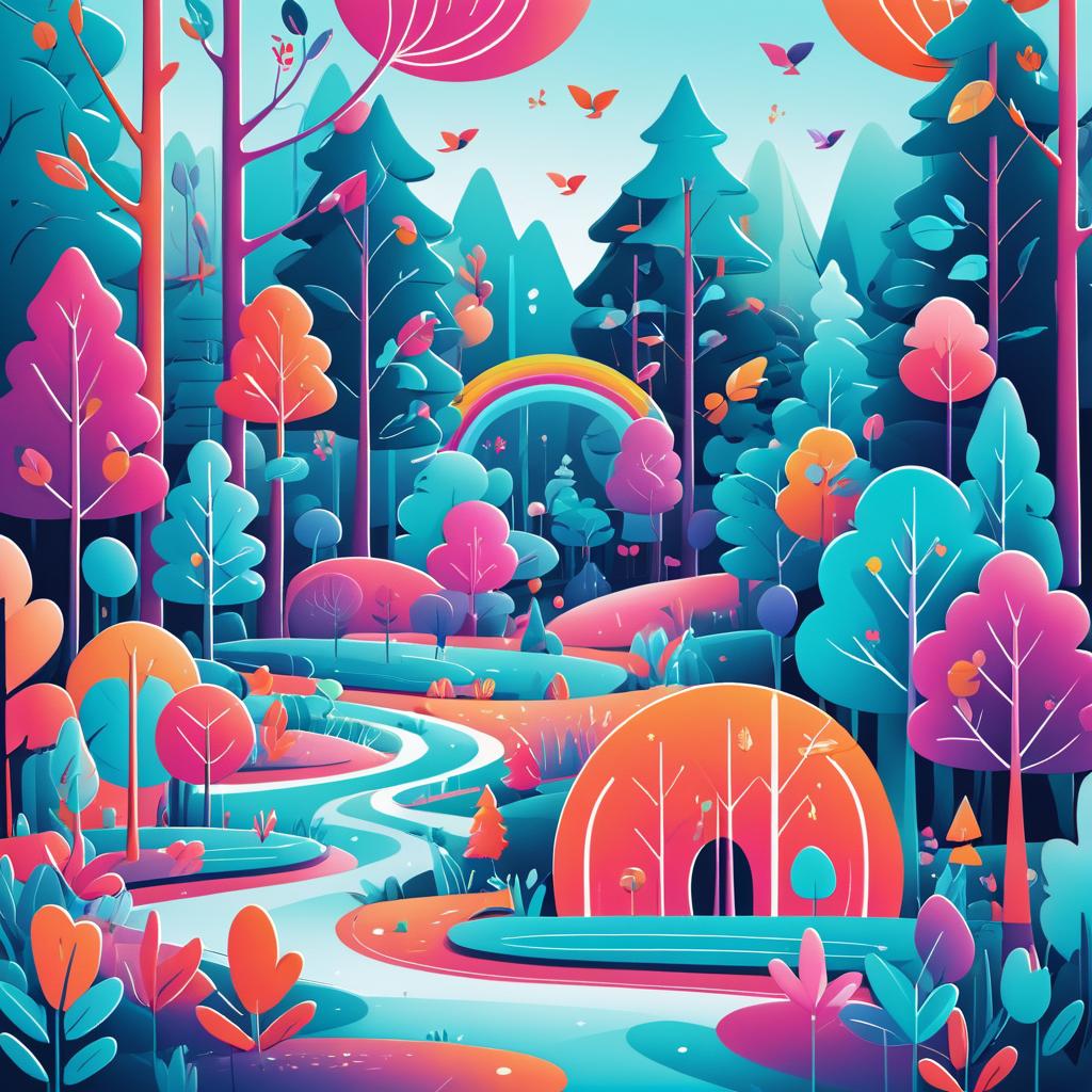 Vibrant Cartoon of Friendly Forest Park