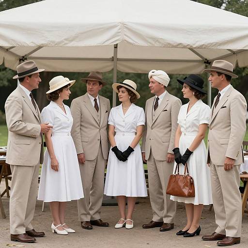 1930s Group Under White Canopy