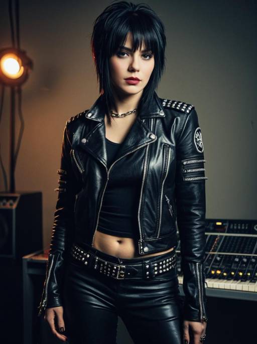 Woman in Joan Jett Inspired Leather Outfit