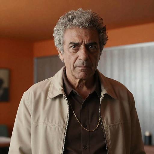 Middle-aged Man in Vibrant Orange Room