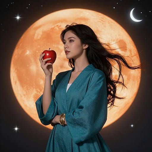 Mysterious Woman with Radiant Moon