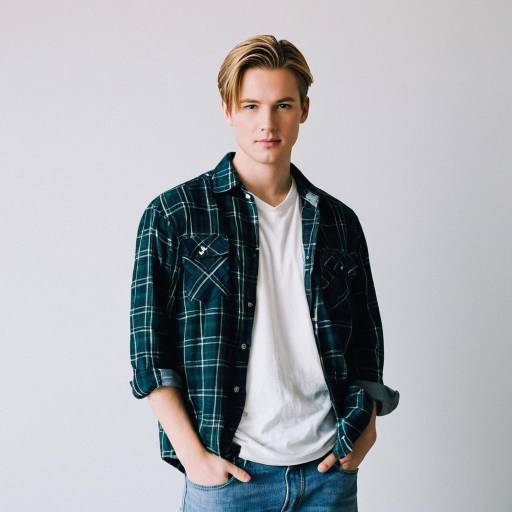 Young Man in Casual Plaid Shirt and Jeans