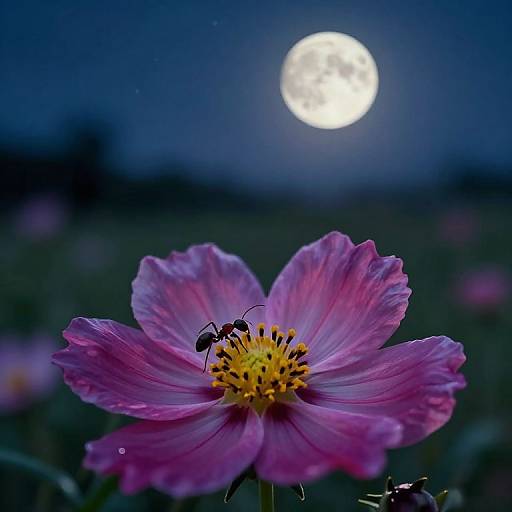 Moonlit Ant on Vibrant Flower