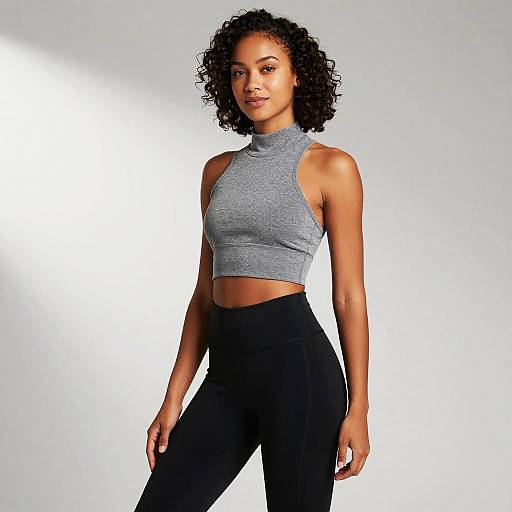 Athletic Woman in Grey Crop Top and Black Leggings
