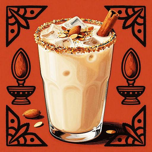 Iced Almond Horchata Linocut Illustration