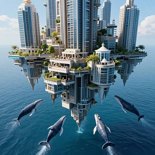 Inverted Skyscraper City Beneath Ocean