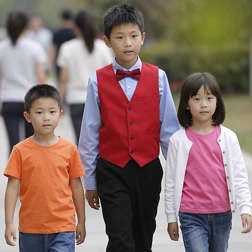 Children Walking Together in a Photograph