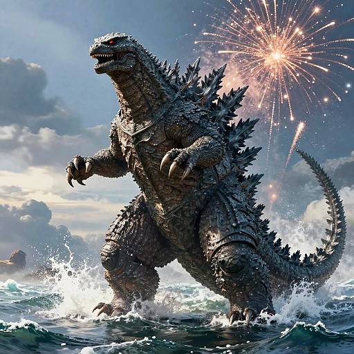Realistic Godzilla Emerging From Ocean