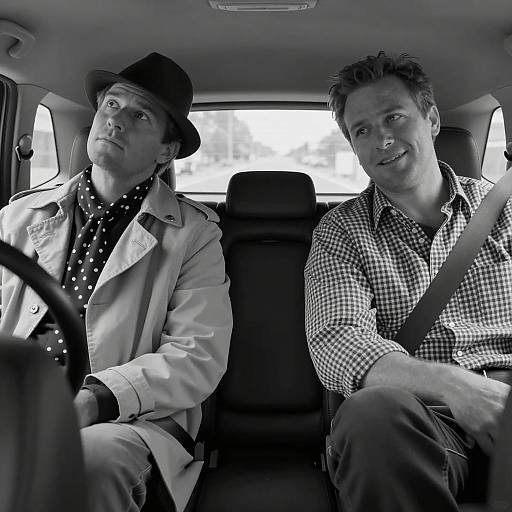 Two Men Sitting in Car Interior