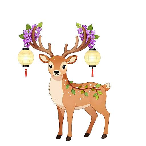 Kawaii Deer with Lantern Antlers