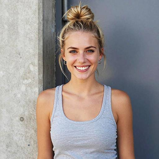 Smiling Young Woman Against Concrete Wall
