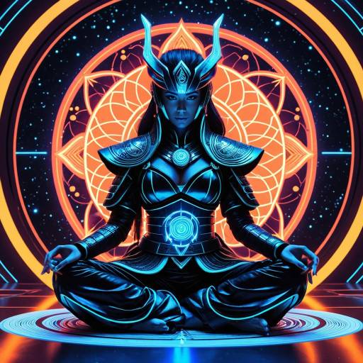 Neon Samurai Oracle in Lotus Pose