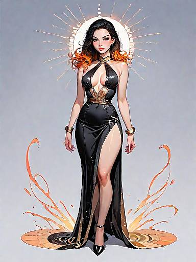 Stylish Woman in Black Evening Dress