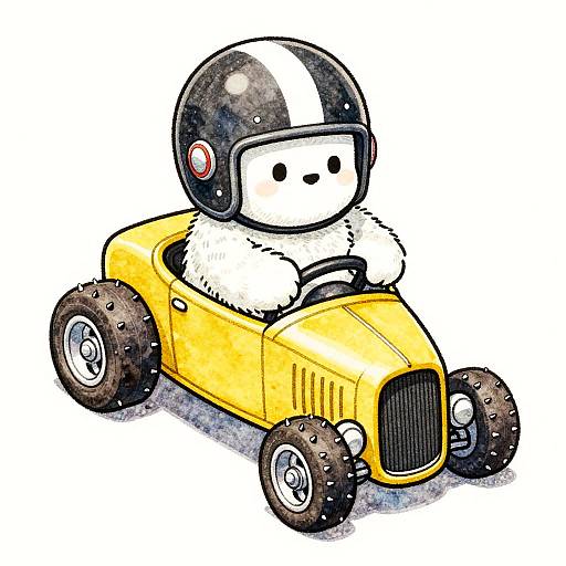 Yeti Hotrod Cartoon Watercolor
