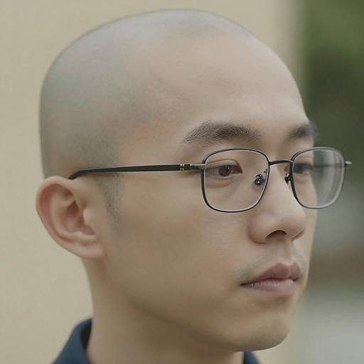 Introspective Bald Man with Glasses