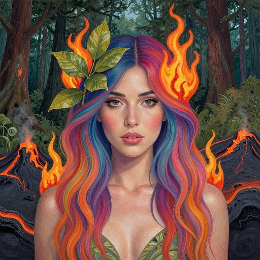 Ethereal Woman with Fiery Forest Hair