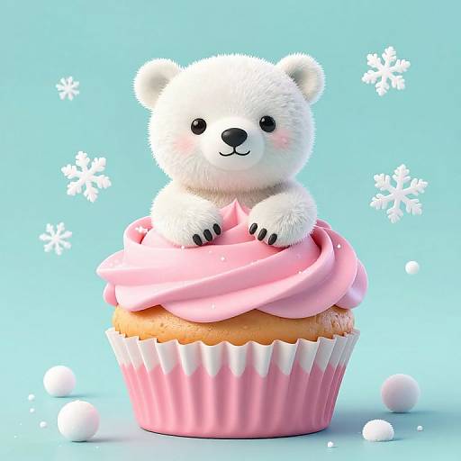 Adorable Polar Bear Cub on Cupcake